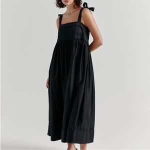 Aje Black Savoy Square Neck Tie Shoulder Long Day Designer Midi Dress NWT